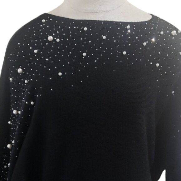 CT1733 On Blue Black and Pearl Studded Long Sleeve Sweater - Picture 2 of 5